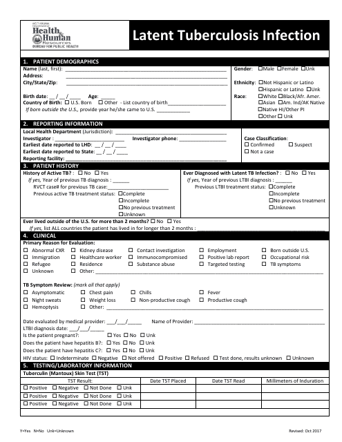 Form TB-101 Latent Tuberculosis Infection Reporting Form - West Virginia