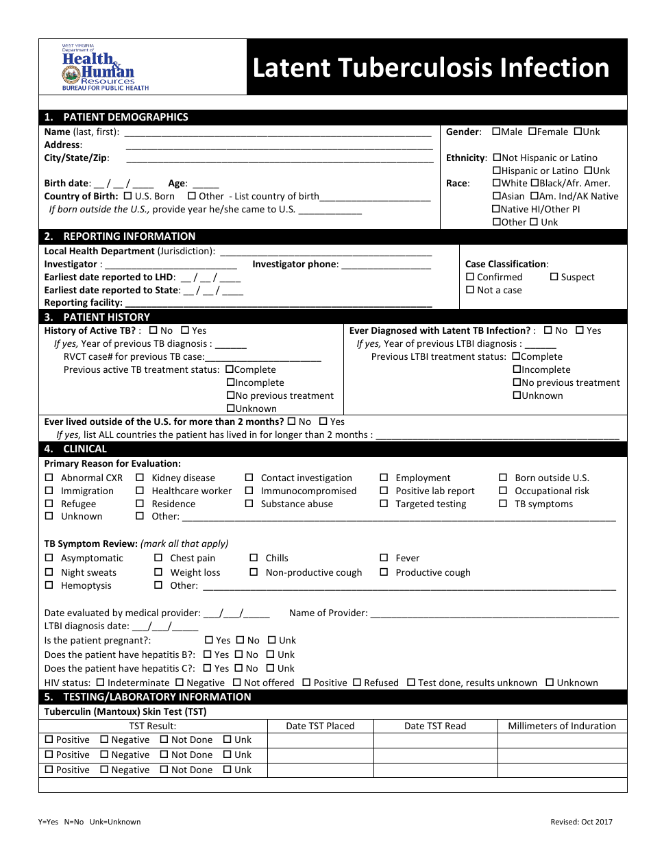 Form TB-101 Latent Tuberculosis Infection Reporting Form - West Virginia, Page 1