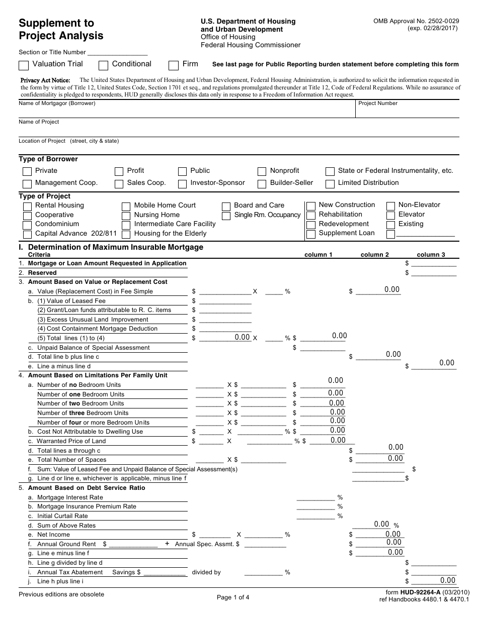 Form HUD-92264-A Supplement to Project Analysis, Page 1