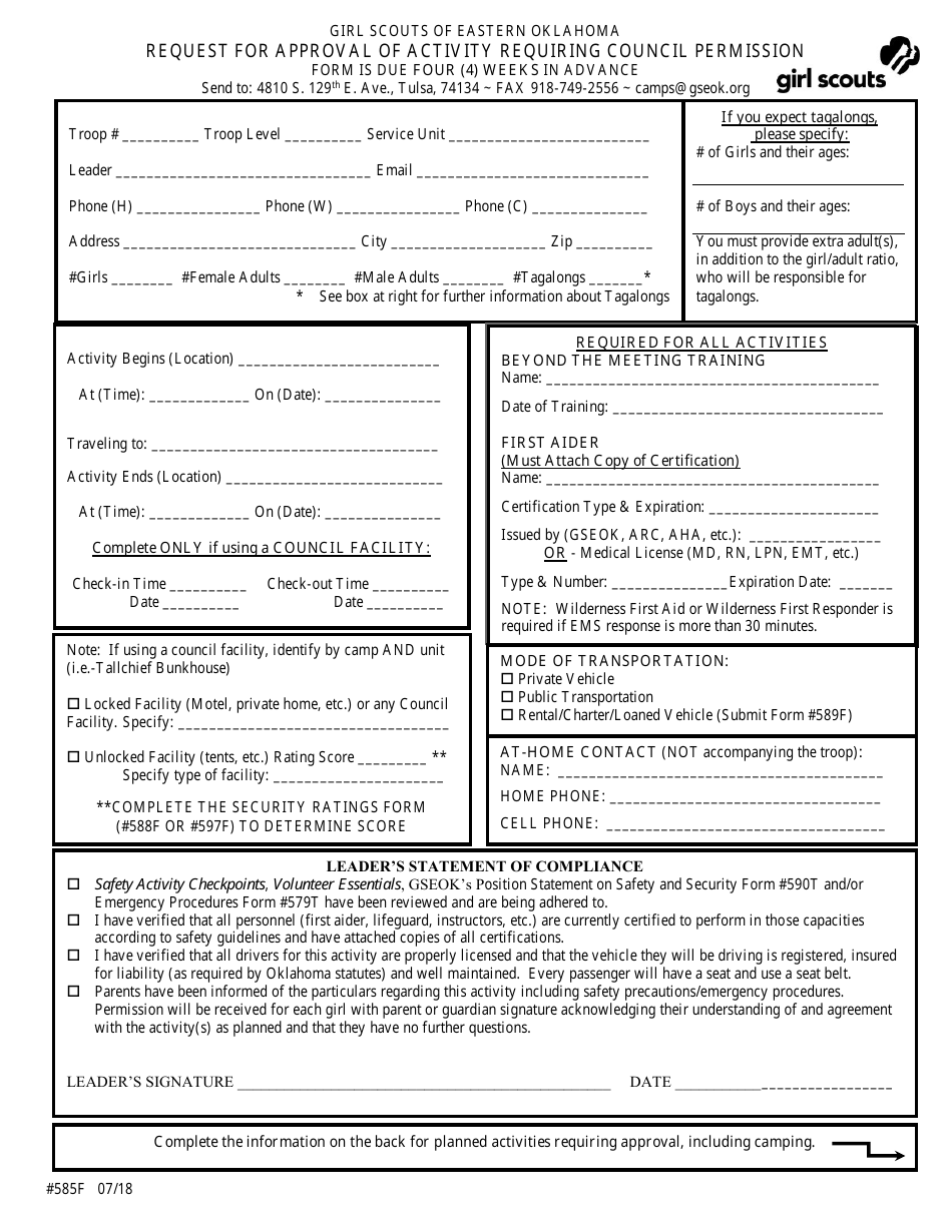 Form 585F - Fill Out, Sign Online and Download Printable PDF, Oklahoma ...