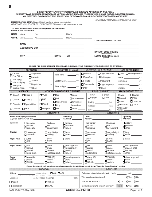 NASA ARC Form 277B General Report Form