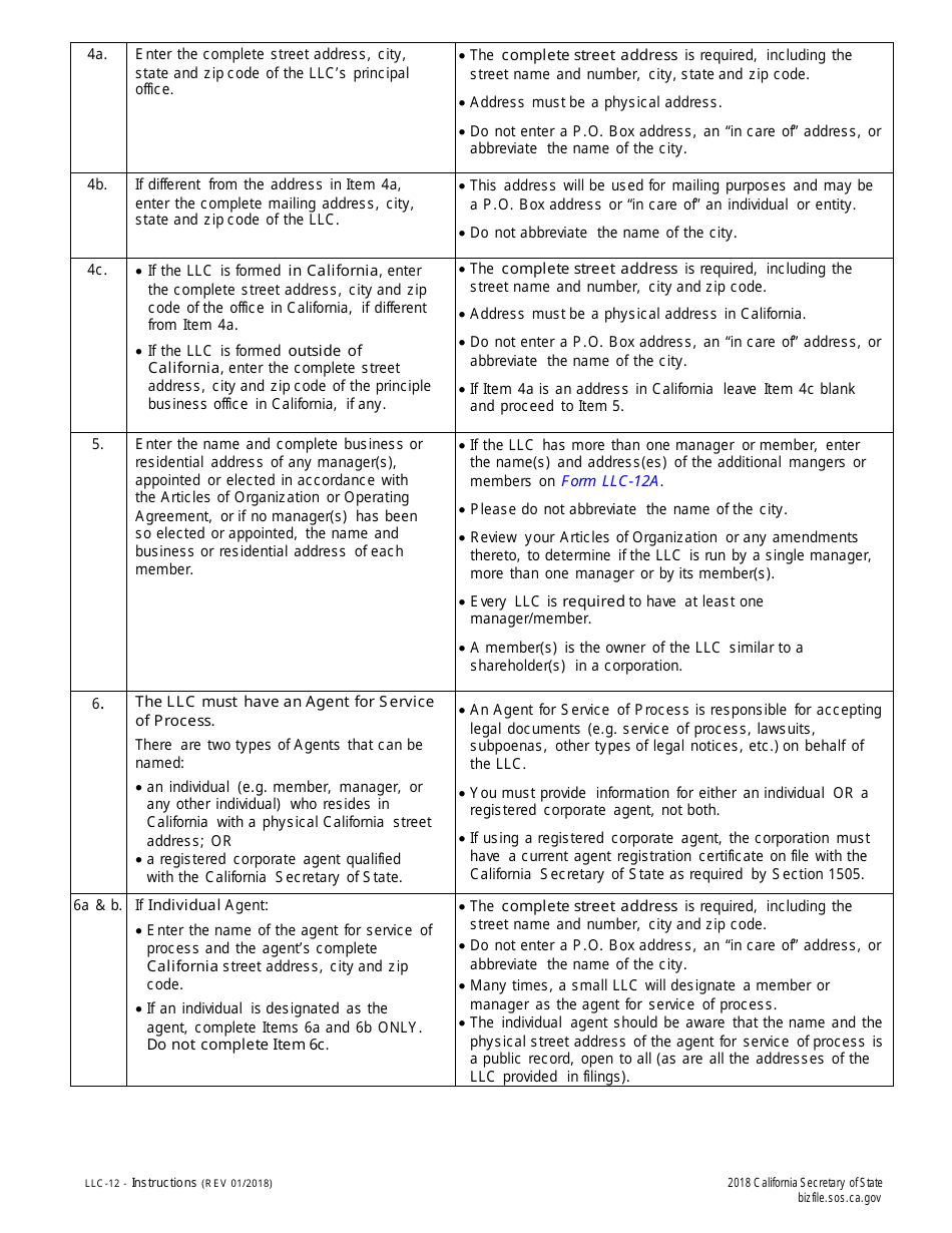 Form LLC-12 Statement of Information (Limited Liability Company) - California, Page 3