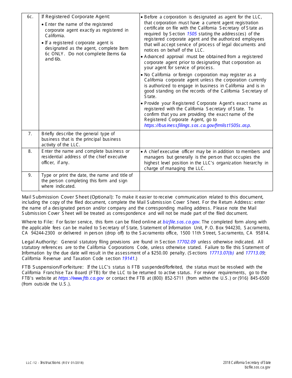 Form LLC12 Fill Out, Sign Online and Download Fillable PDF