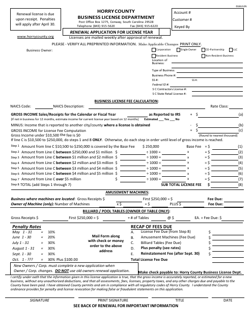 Form 01BUS2N Renewal Application - Horry county, South Carolina