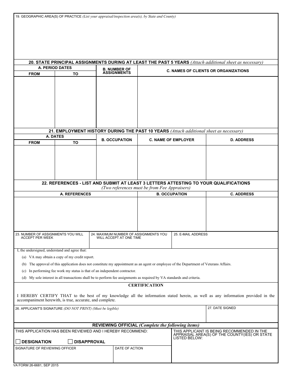VA Form 26-6681 Application for Fee or Roster Personnel Designation, Page 2