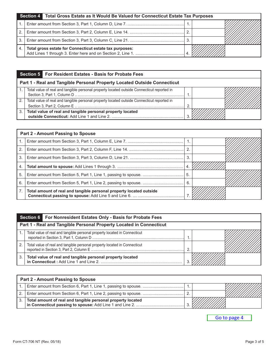 Form CT-706 NT Connecticut Estate Tax Return (For Nontaxable Estates) - Connecticut, Page 3