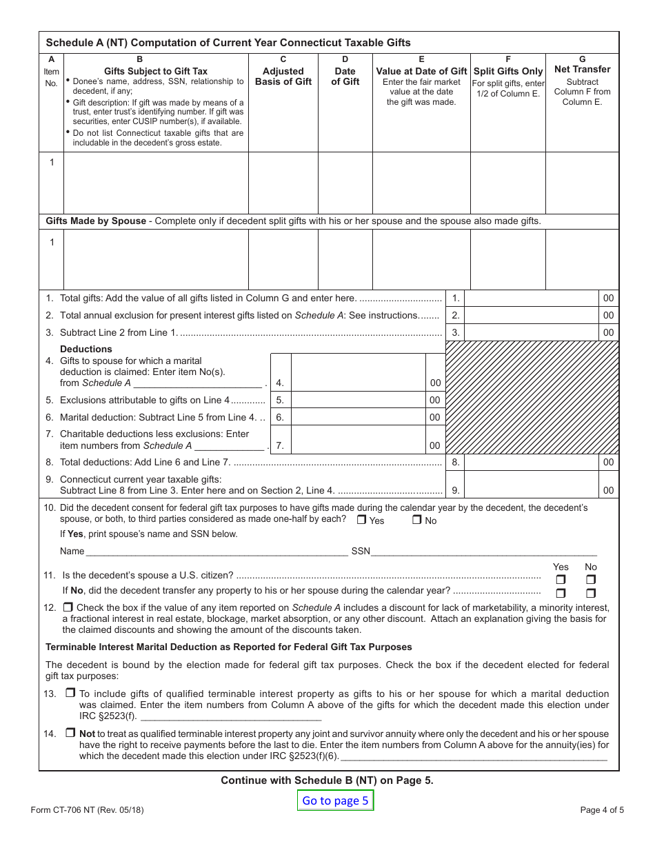 Ct 706 Nt Fillable Form Printable Forms Free Online