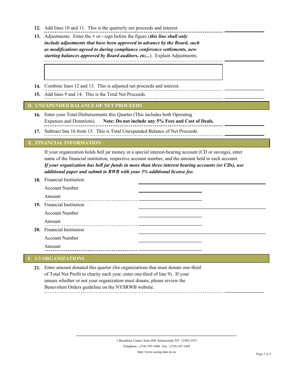 Form GC-7Q Quarterly Statement of Bell Jar Operations - New York, Page 2