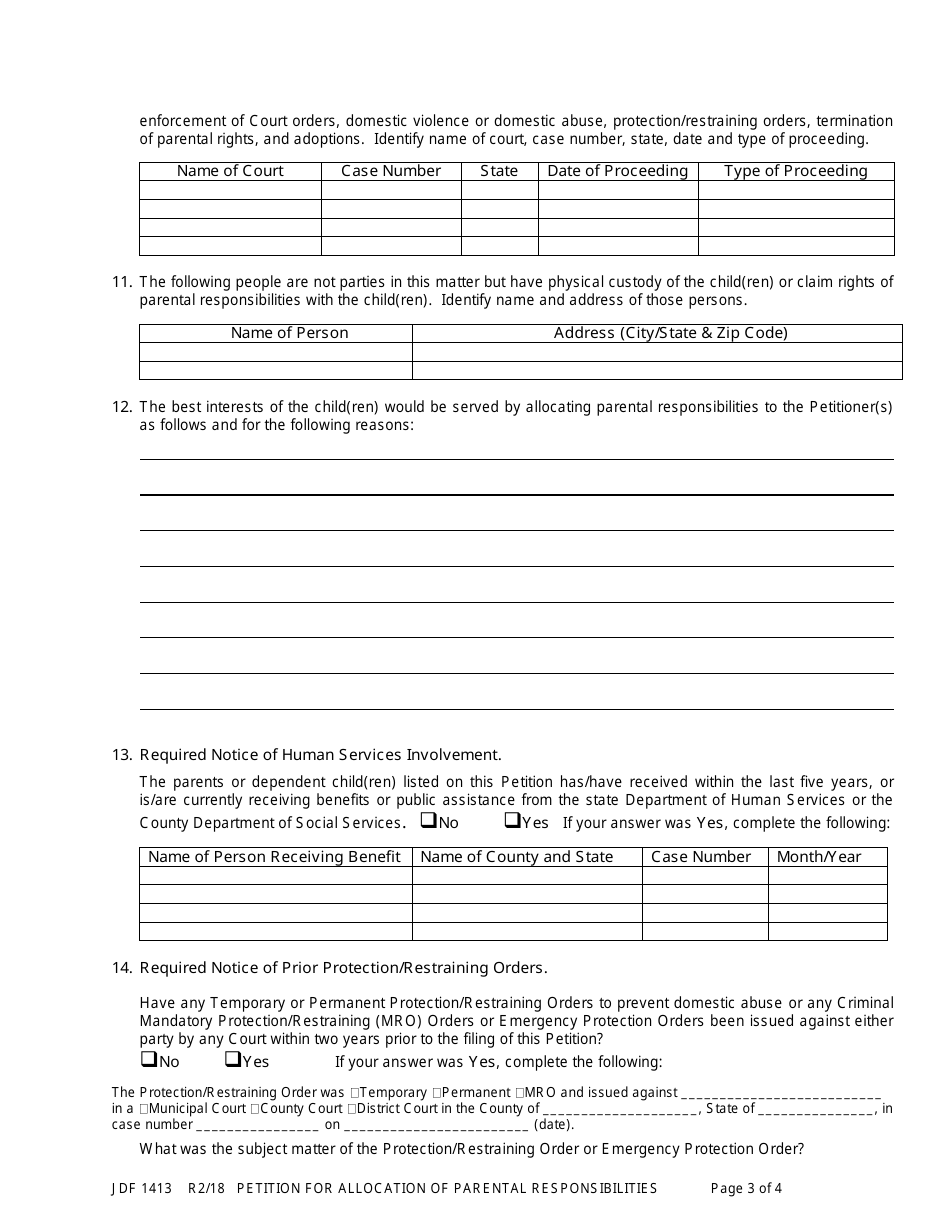 Form JDF1413 Petition for Allocation of Parental Responsibilities - Colorado, Page 3