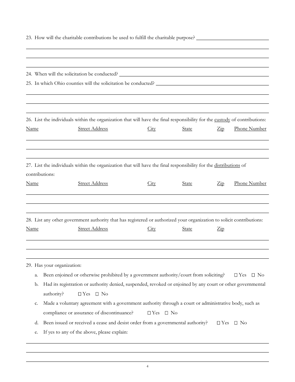 Form CFR-1 Charitable Trust Registration Form and Annual Financial Report - Ohio, Page 4
