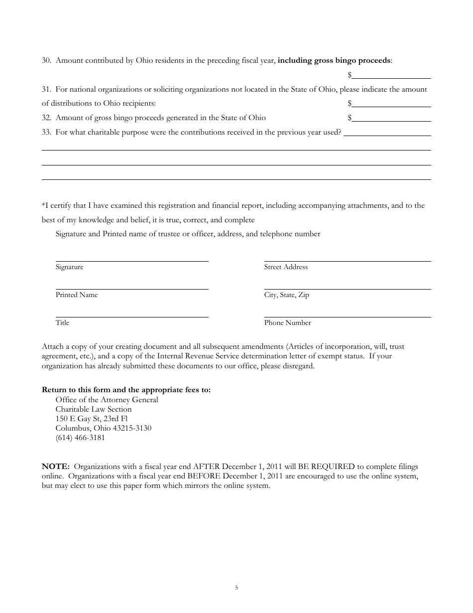 Form CFR-1 Charitable Trust Registration Form and Annual Financial Report - Ohio, Page 5