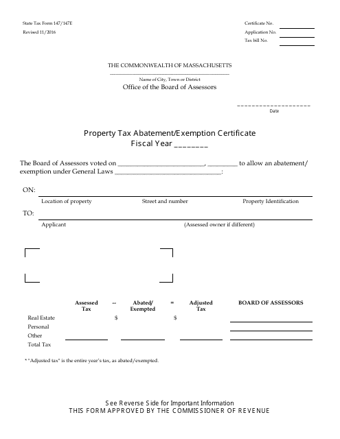 State Form 147/147E  Printable Pdf