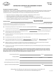 Form ST-16QE &quot;Contractor's Certificate and Assignment of Rights to Qualified Entity&quot; - Colorado Springs, Colorado