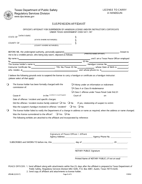 Form LTC-81 Suspension Affidavit - Texas