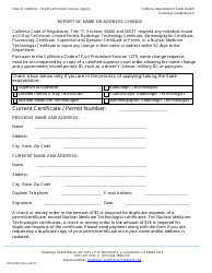 Document preview: Form CDPH8391 Report of Name or Address Change - California
