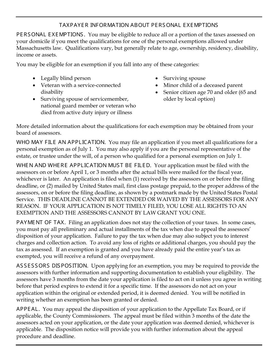 Form 96-4 Veteran Application for Statutory Exemption - Massachusetts, Page 3