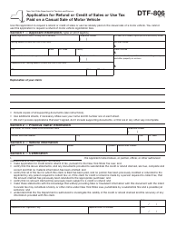 Document preview: Form DTF-806 Application for Refund or Credit of Sales or Use Tax Paid on a Casual Sale of Motor Vehicle - New York