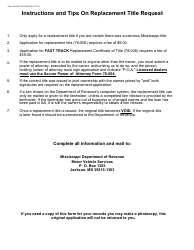 Form 78-006 Application for Replacement Certificate of Title - Mississippi, Page 2