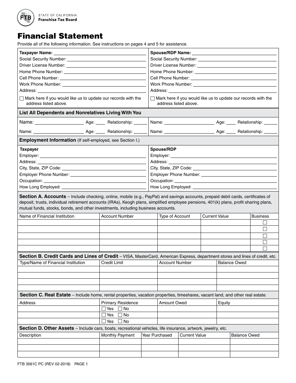 Form FTB3561C PC - Fill Out, Sign Online and Download Fillable PDF ...