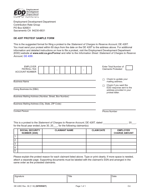 Form DE428C Download Fillable PDF Or Fill Online De 428t Protest Sample 