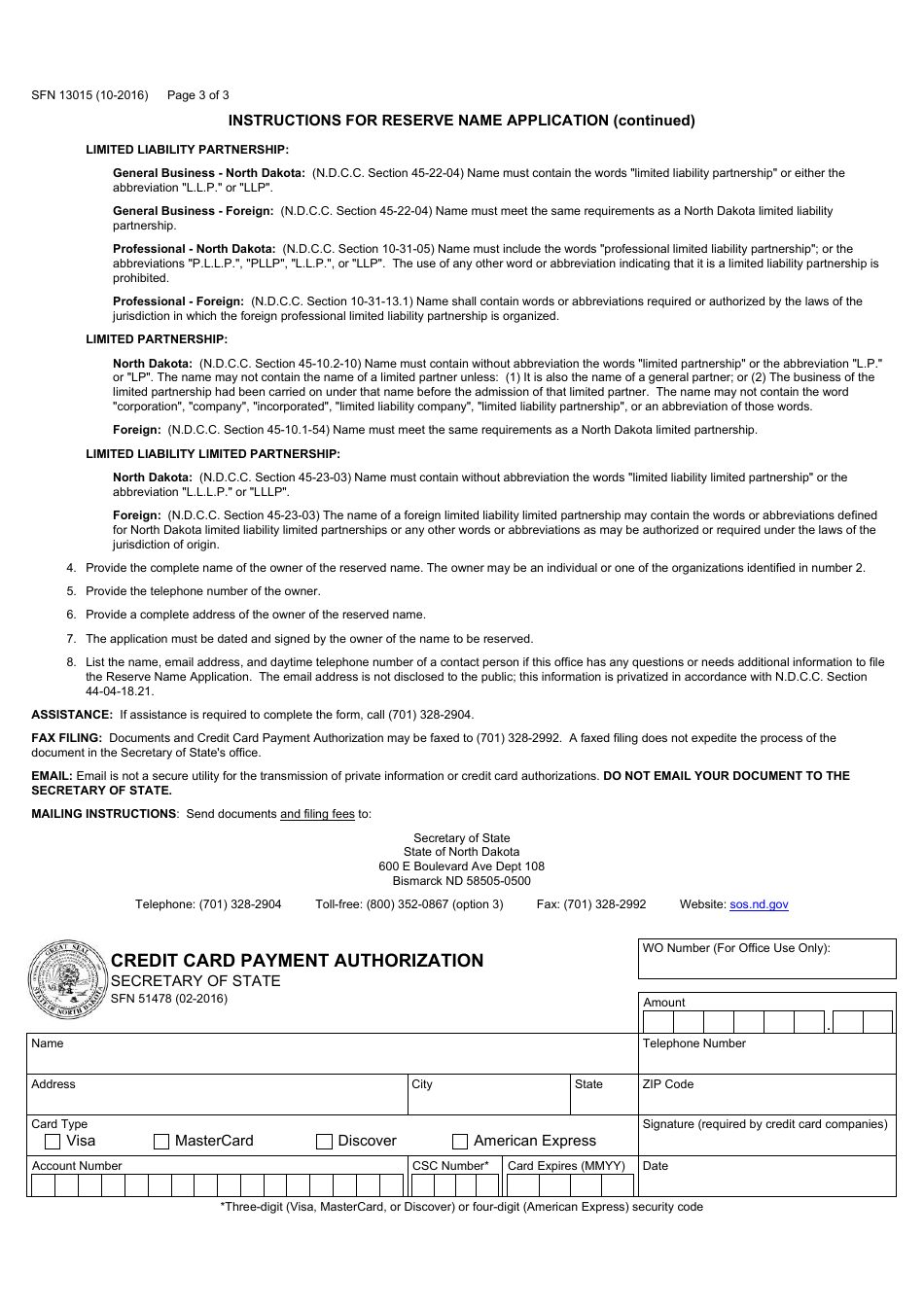 Form SFN13015 Reserve Name Application - North Dakota, Page 3