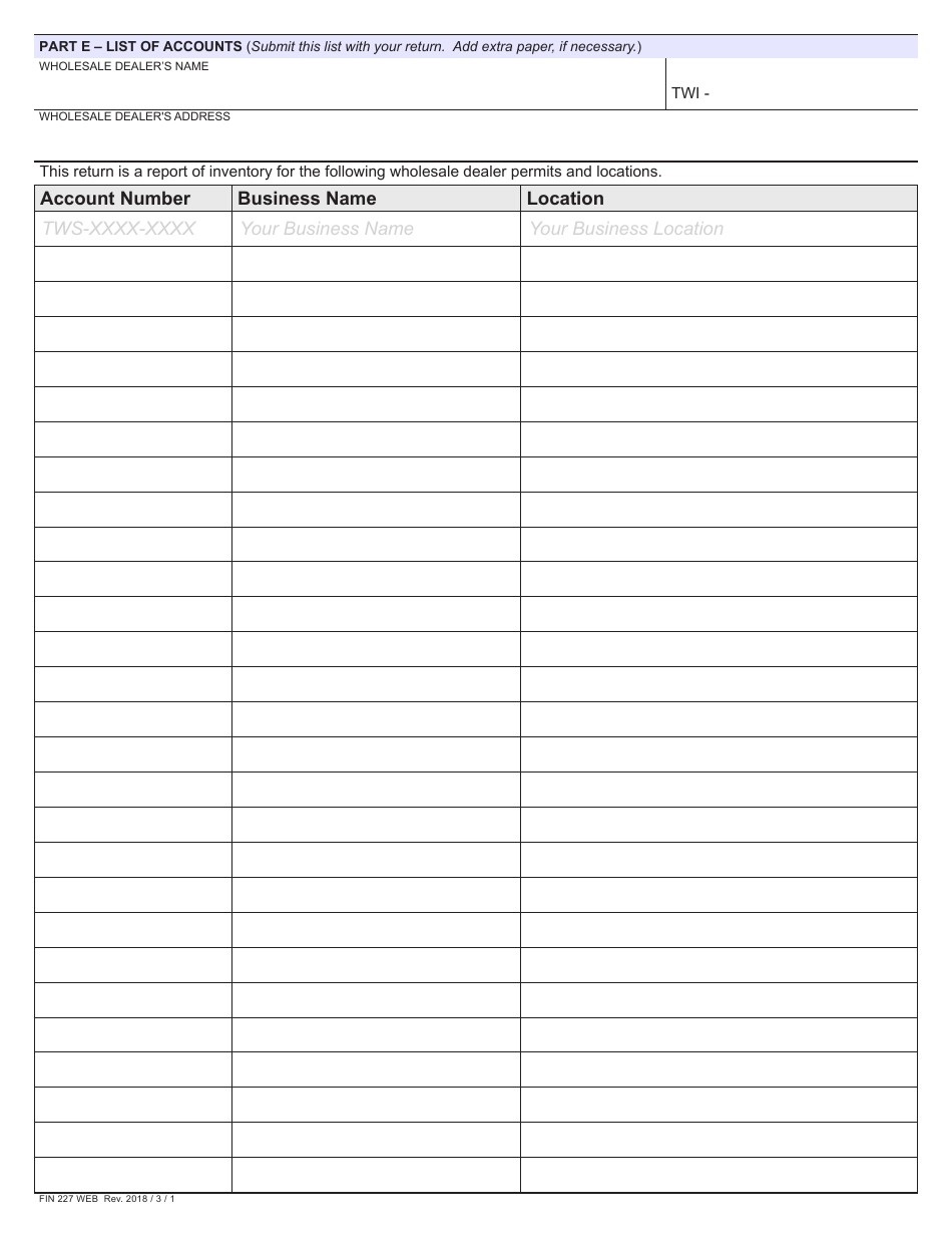 Form FIN227 Wholesale Dealers Inventory Return - British Columbia, Canada, Page 3