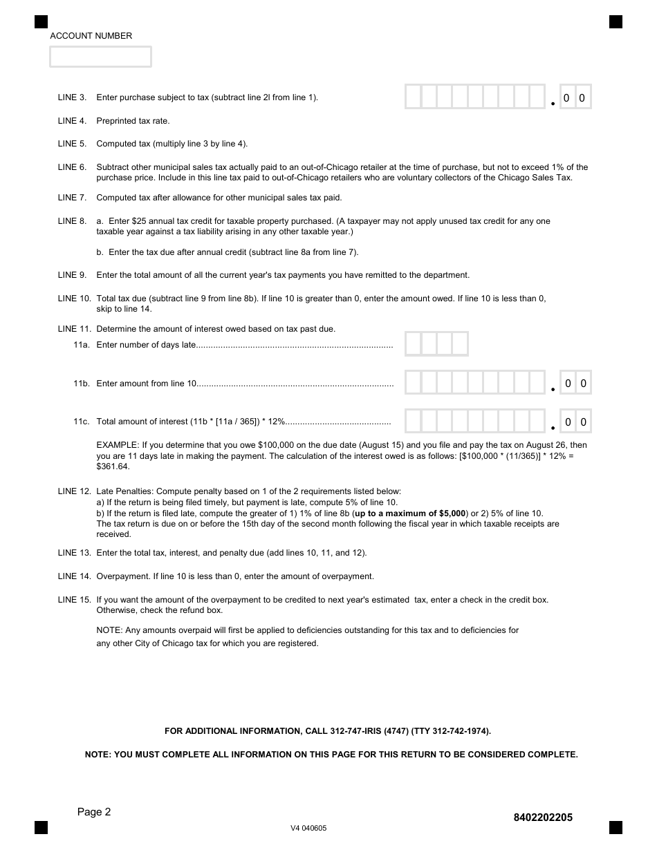 Form 8402CO (CONTRACTOR) Nontitled Personal Property Use Tax - City of Chicago, Illinois, Page 5