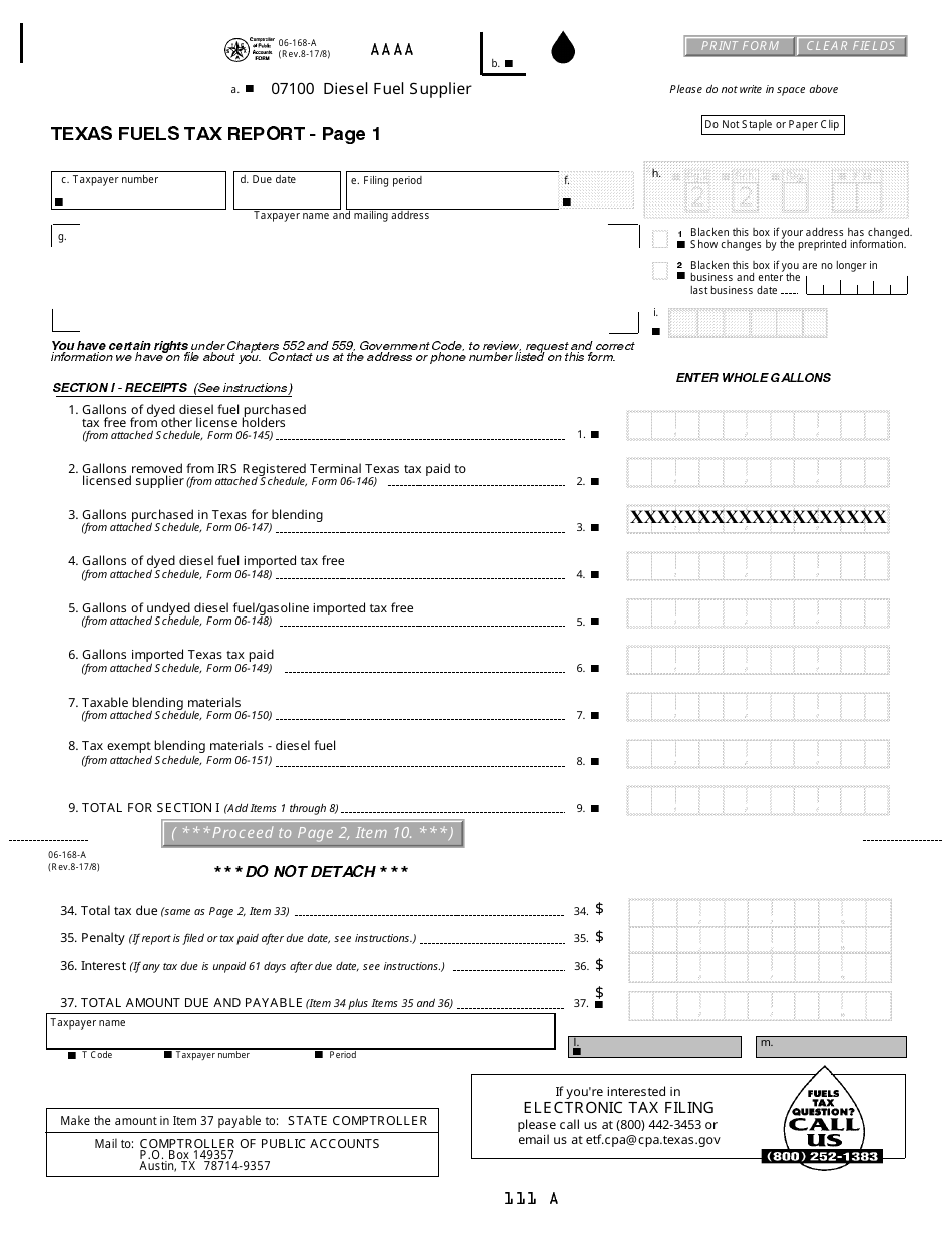 Form 06-168-A Texas Fuels Tax Report - Texas, Page 1