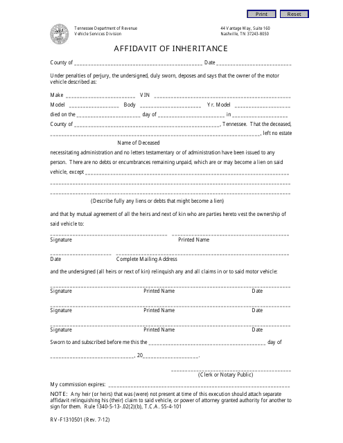 Form RV-F1310501  Printable Pdf