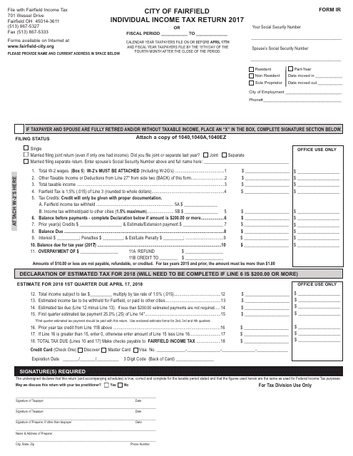 2017 Individual Income Tax Return Download Printable Pdf