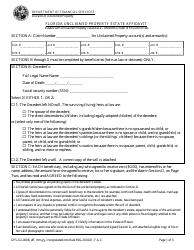Document preview: Form DFS-U2-0008 Florida Unclaimed Property Estate Affidavit - Florida