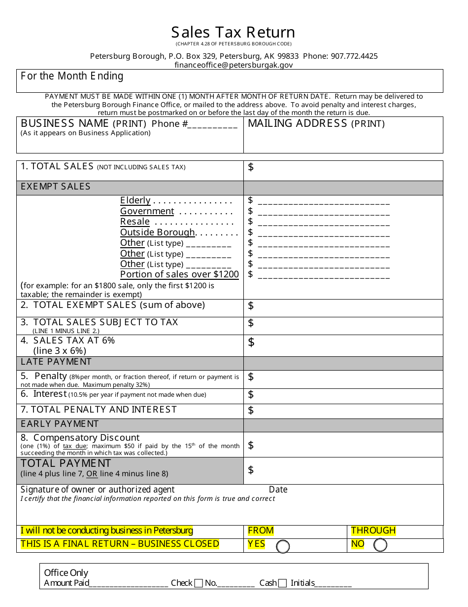 Petersburg Borough, Alaska Sales Tax Return Fill Out, Sign Online and