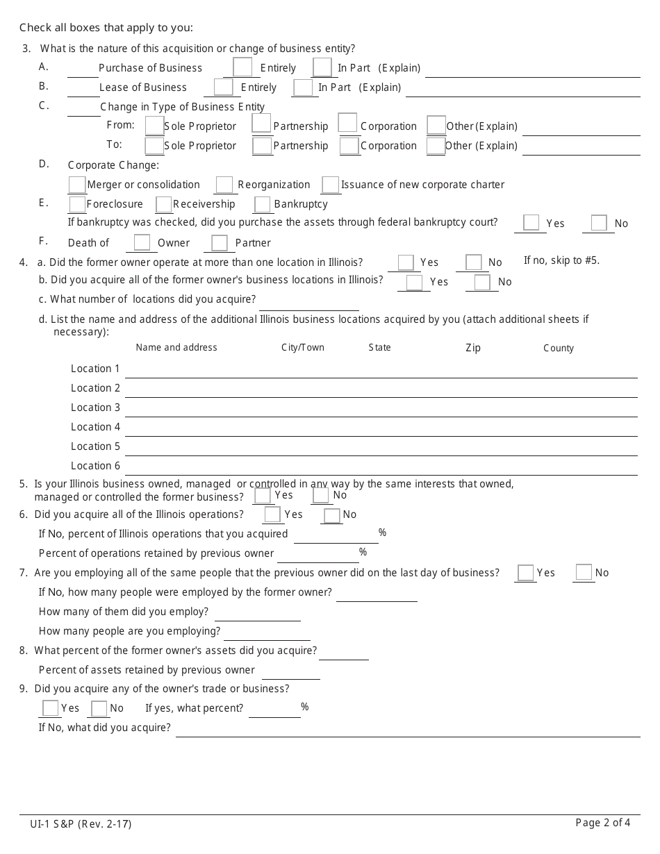 Form UI-1 SP Report to Determine Succession - Illinois, Page 2