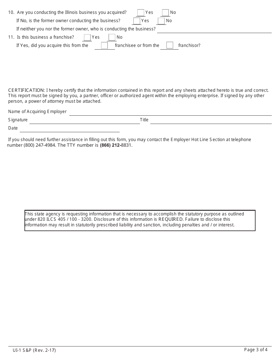 Form UI-1 SP Report to Determine Succession - Illinois, Page 3
