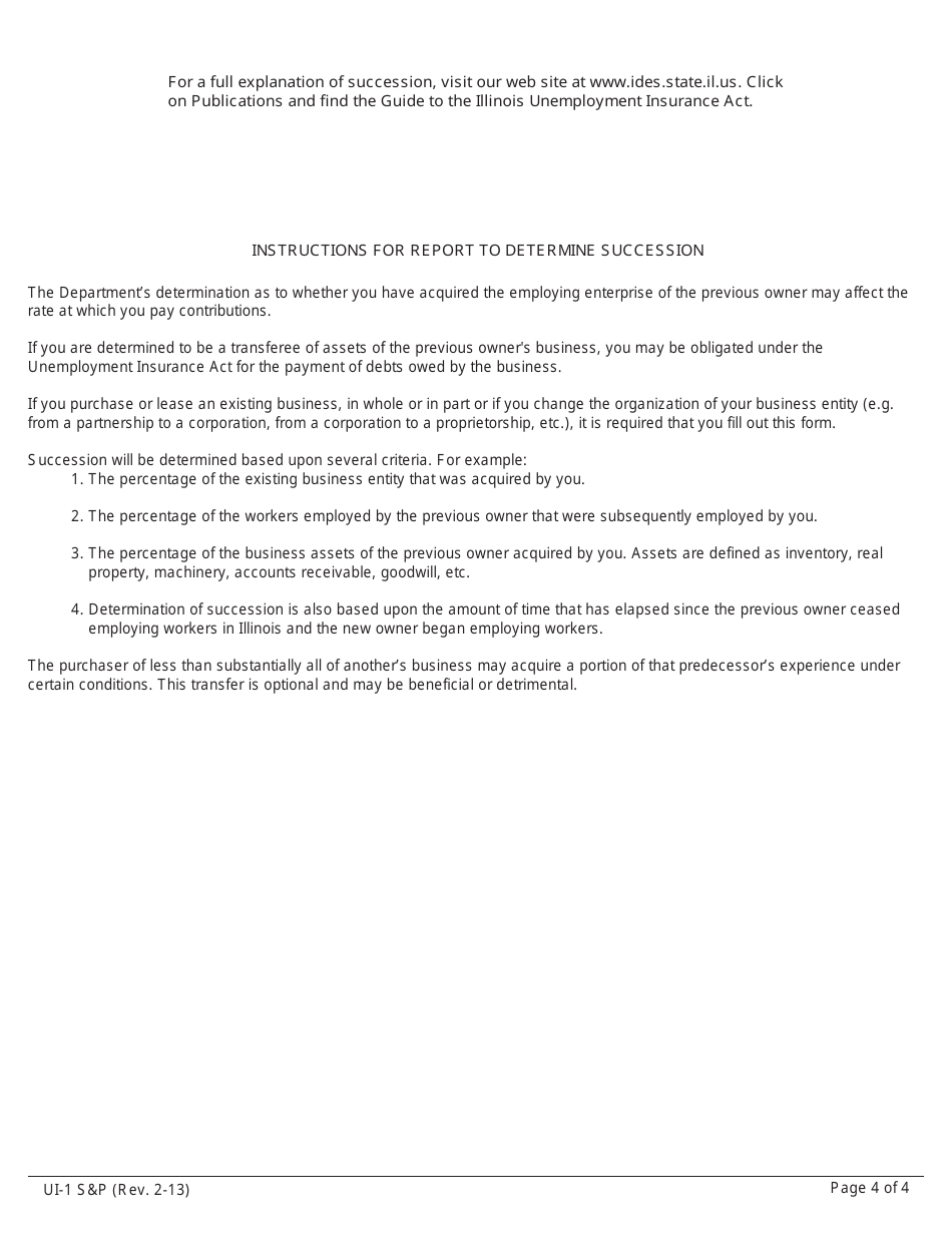 Form UI-1 SP Report to Determine Succession - Illinois, Page 4