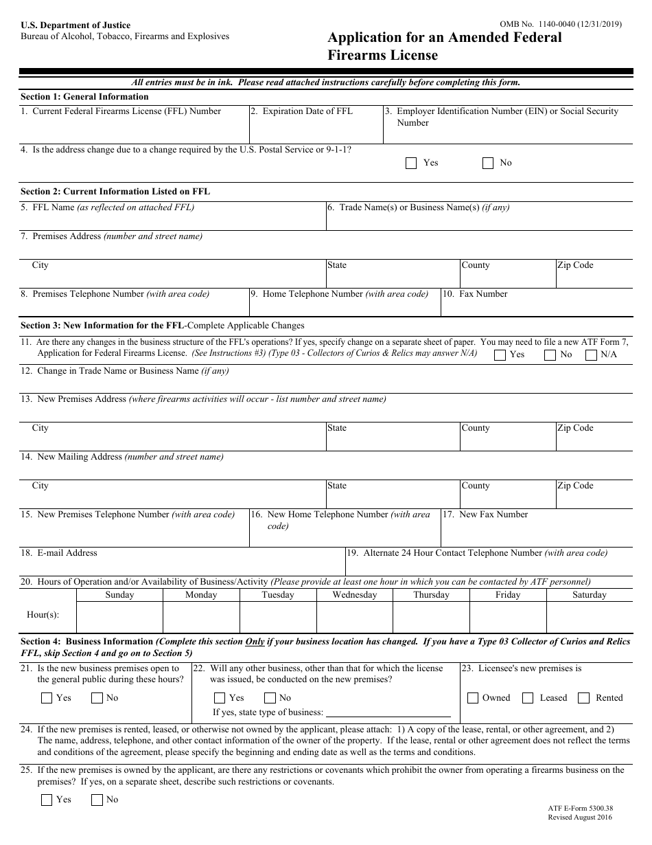 ATF Form 5300.38 Application for an Amended Federal Firearms License, Page 1