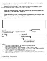 Application for Certificate of Transfer - Limited Liability Company - Wyoming, Page 2