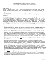 DOL Form C-101 Employer&#039;s Quarterly Wage &amp; Contribution Report - Vermont, Page 2