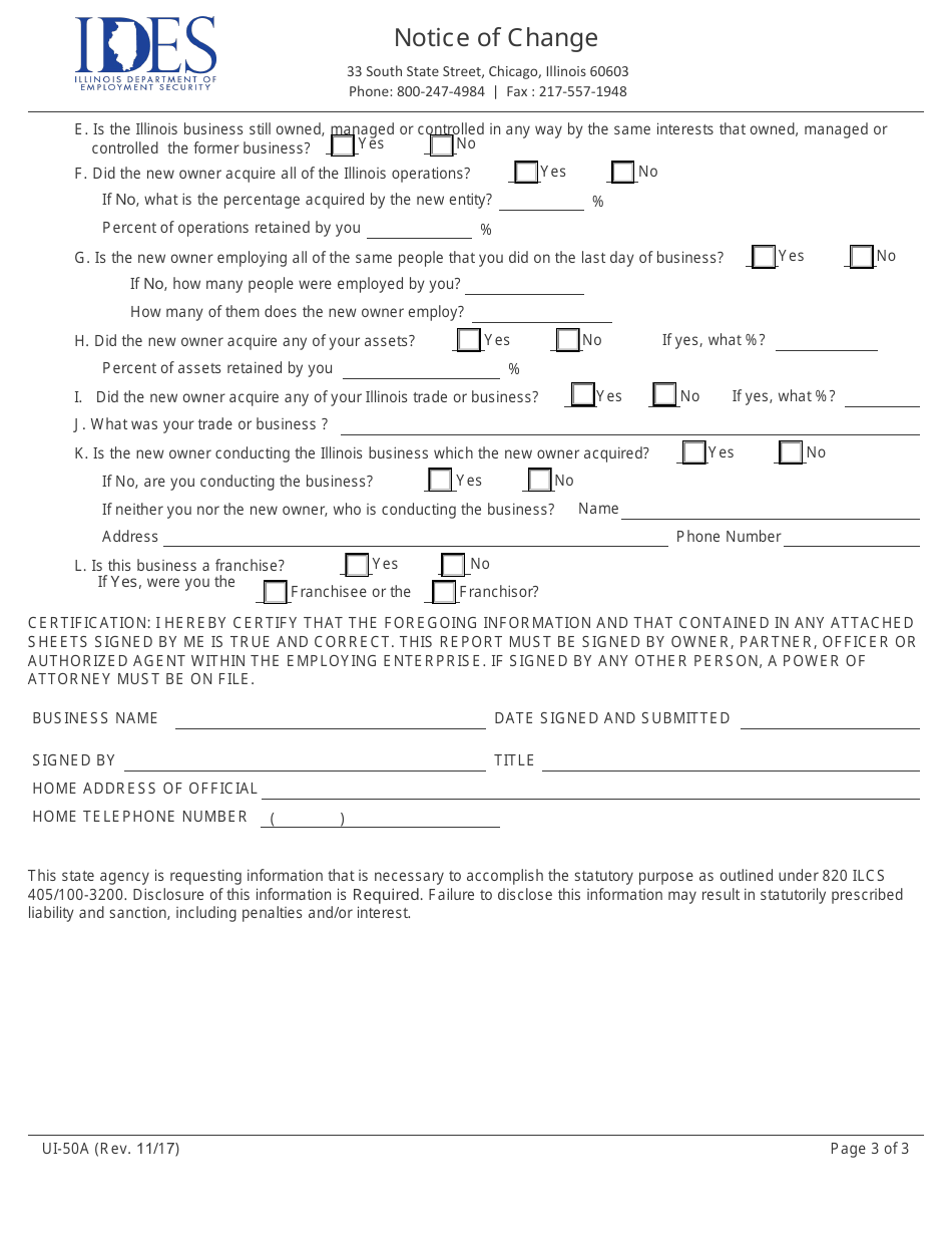 Form UI-50A Notice of Change - Illinois, Page 3