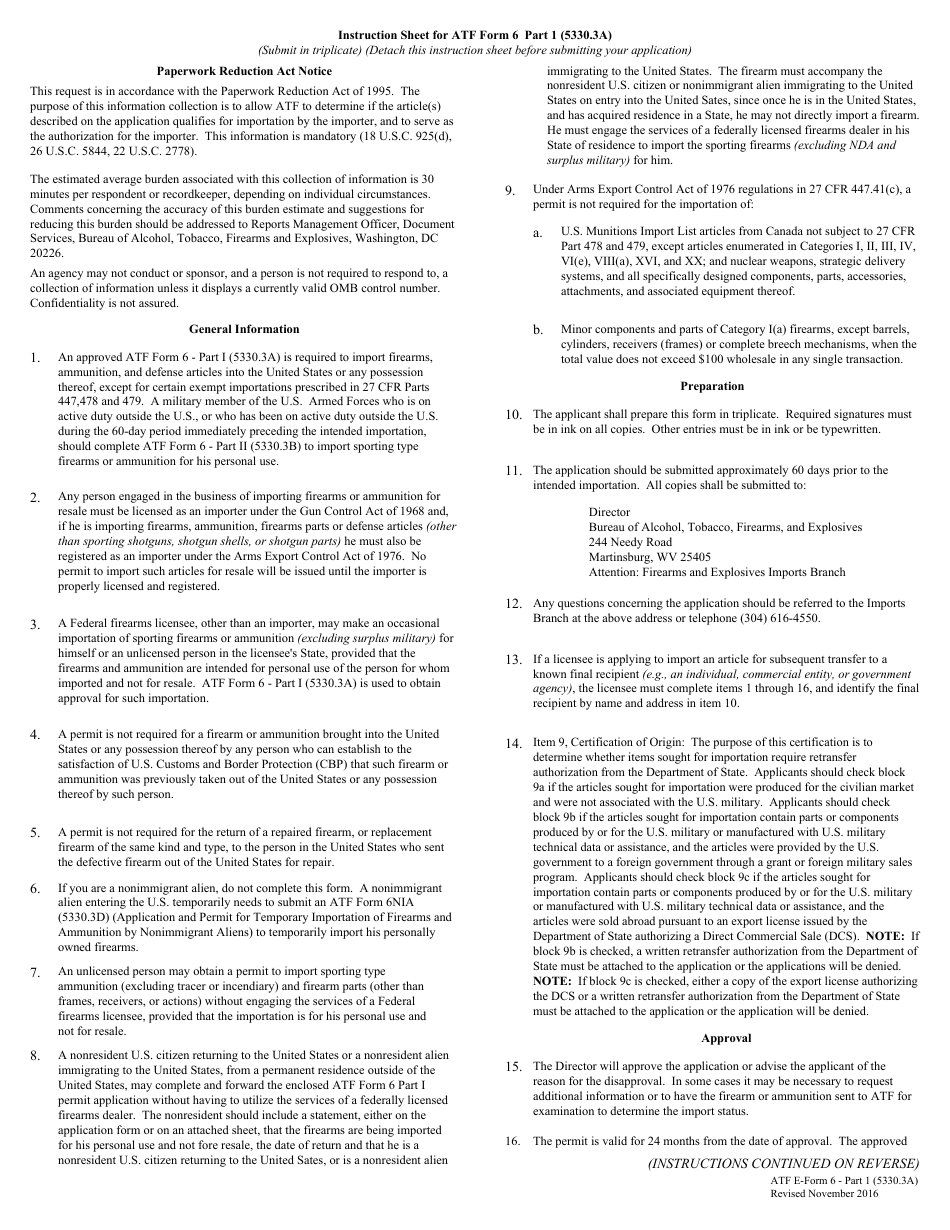 ATF Form 6 (5330.3A) Part 1 Application and Permit for Importation of Firearms, Ammunition and Defense Articles, Page 13