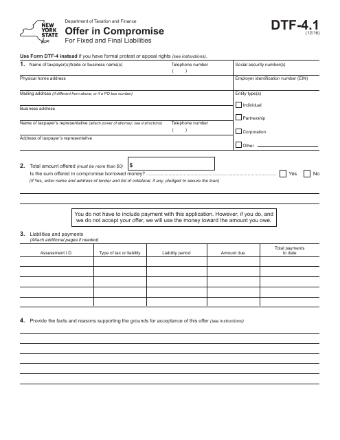 Form DTF-4.1  Printable Pdf