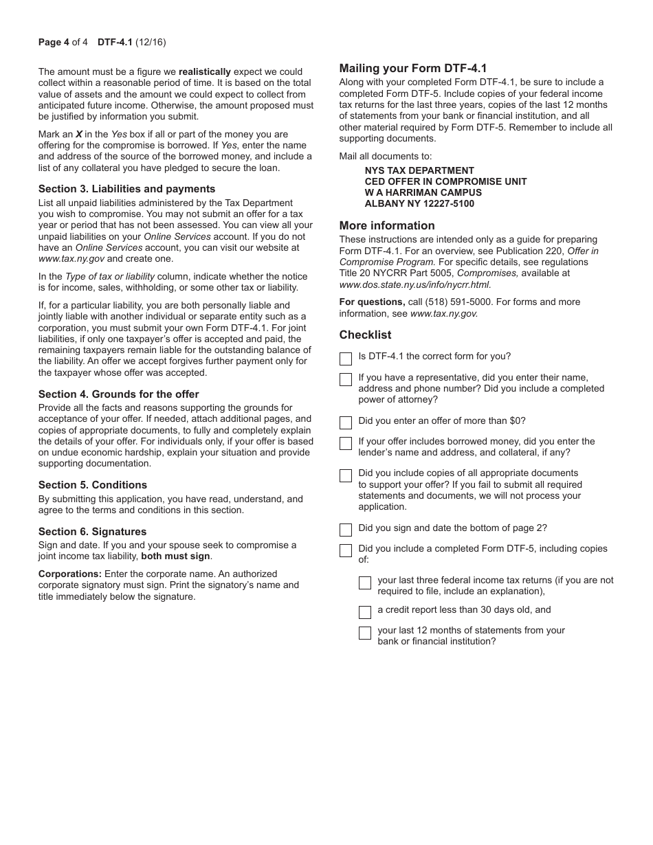 Form DTF-4.1 Offer in Compromise for Fixed and Final Liabilities - New York, Page 4