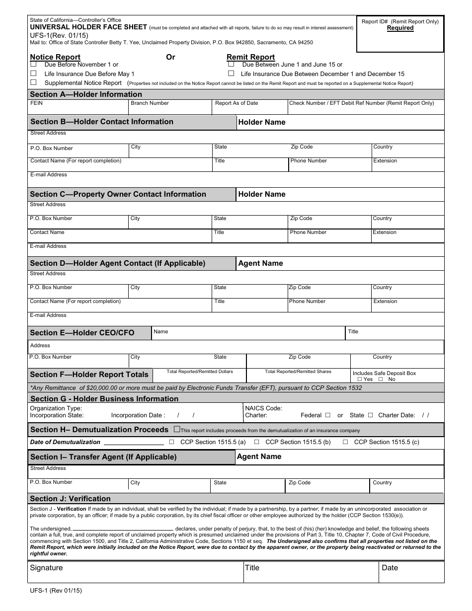 Form UFS-1 - Fill Out, Sign Online and Download Fillable PDF ...