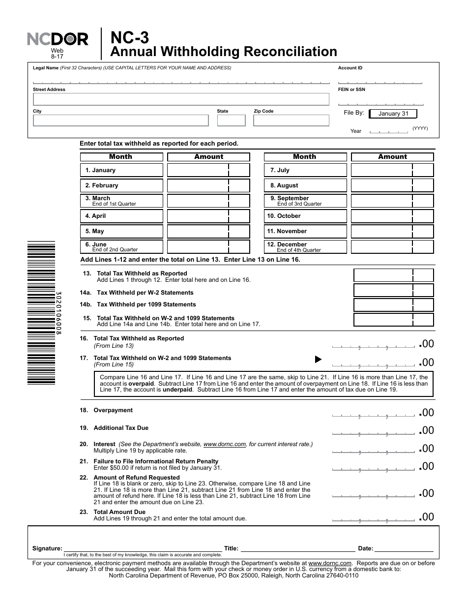 Form NC3 Fill Out, Sign Online and Download Printable PDF, North