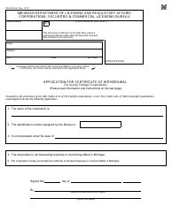 Document preview: Form CSCL/CD-561 Application for Certificate of Withdrawal - for Use by Foreign Corporations - Michigan