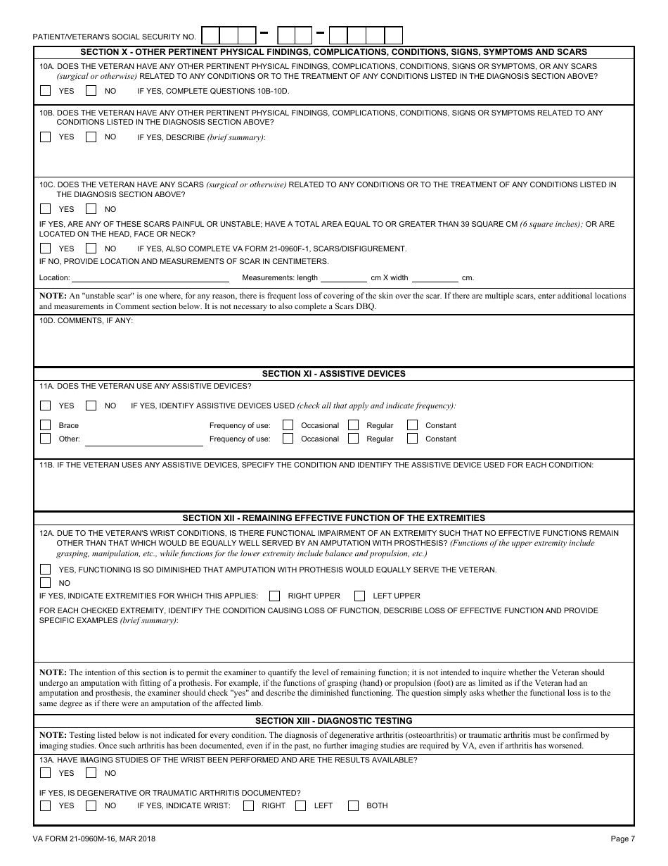 VA Form 21-0960M-16 Wrist Conditions Disability Benefits Questionnaire, Page 7