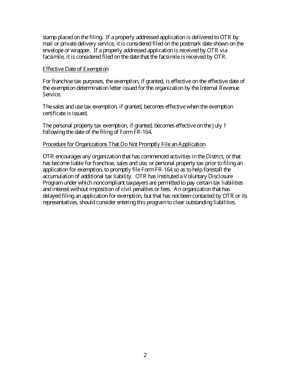 Form FR-164 Application for Exemption - Washington, D.C., Page 5