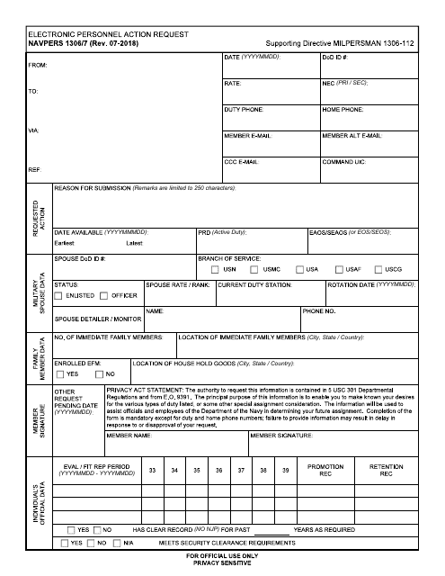 NAVPERS Form 1306/7  Printable Pdf