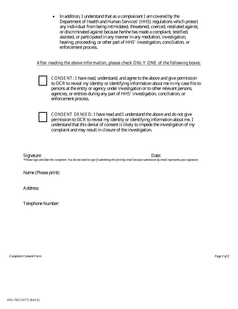 Form HHS-700 Civil Rights Discrimination Complaint, Page 4