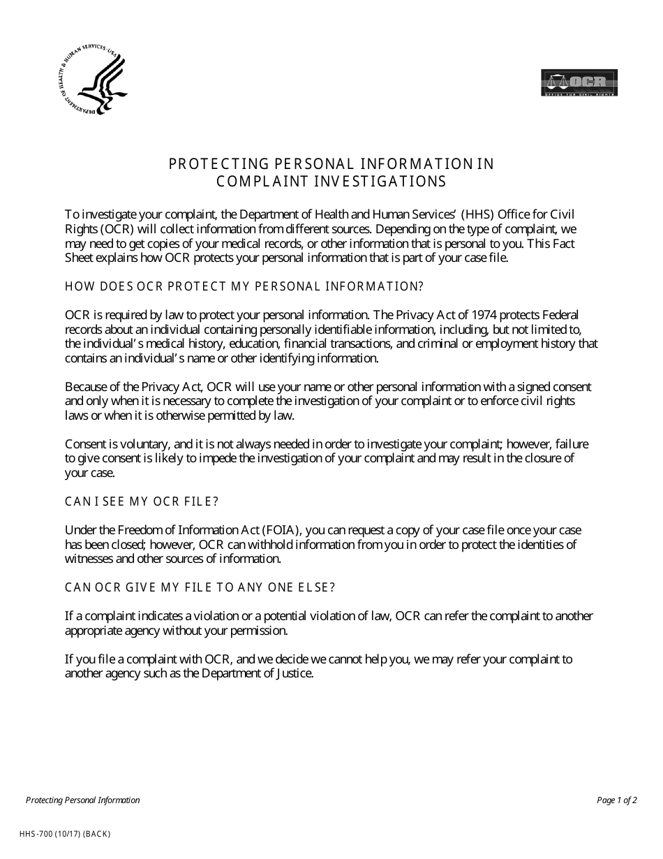 Form HHS-700 Civil Rights Discrimination Complaint, Page 7